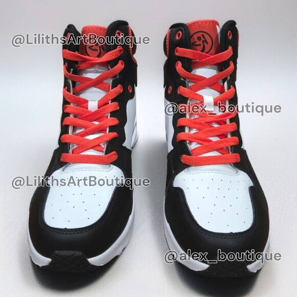 Zumba Air Classic High Top Black Red-Orange Unisex Sneakers (F005) Size 9 - Picture 4 of 11